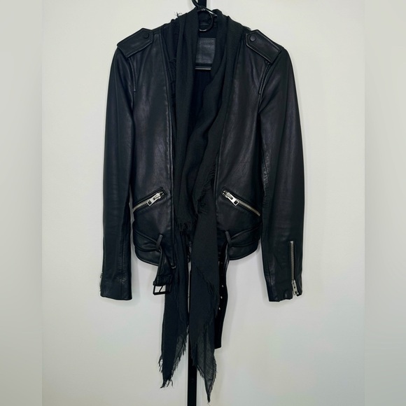 AllSaints Leather Jacket with Shawl Collar - Edgy Sophistication Meets Modern - Picture 1 of 5